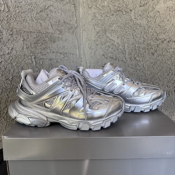 NIB $1490 Balenciaga Track Runners Metallic Silver Sz 41 US 8 main image 7